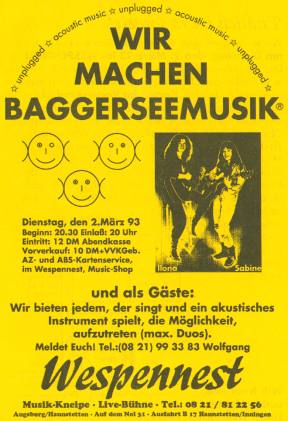 Wir machen Baggerseemusik - Das Forum fr akustische Musik - unplugged in Augsburg und Umgebung 1990 bis 1994