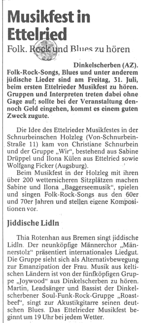 1. Gemeinntziges Festival fr akustische Musik in der Ettelrieder Holzleg 1992