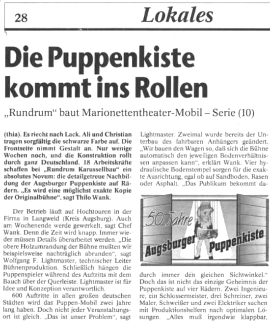 1. Deutschland Tournee Augsburger Puppenkiste 1998/99 - Augsburger Allgemeine Zeitung 10.02.1998
